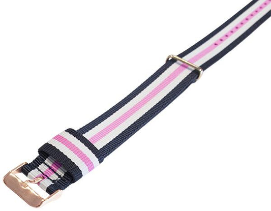 Masar NATO Nylon Blu / Bianco / Southampton / Fibbia Oro Rosa - Cinturino Orologio
