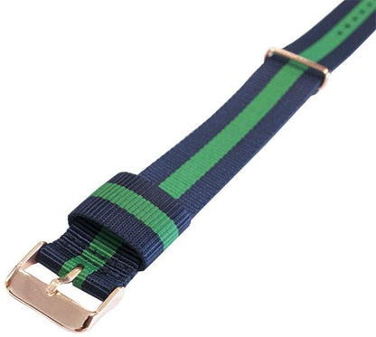 Masar NATO Nylon Blu / Verde / Warwick / Fibbia Oro Rosa - Cinturino Orologio