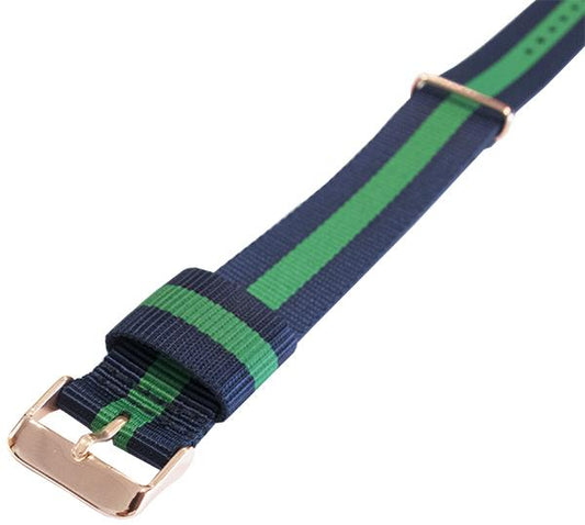 Masar NATO Nylon Blu / Verde / Warwick / Fibbia Oro Rosa - Cinturino Orologio