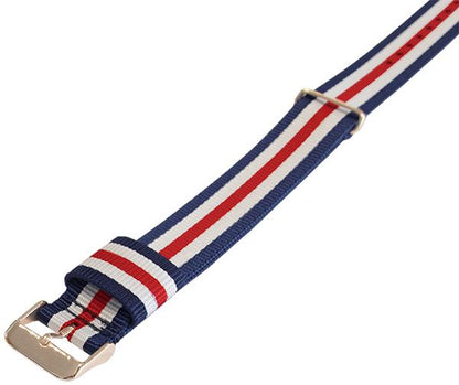 Masar NATO Nylon Blu / Bianco / Rosso / Canterbury / Fibbia Oro Rosa - Cinturino Orologio
