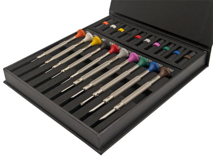 Kit Deluxe Bergeon 30081-AC10 - 10 cacciaviti da orologiaio in acciaio inossidabile consegnati in una scatola