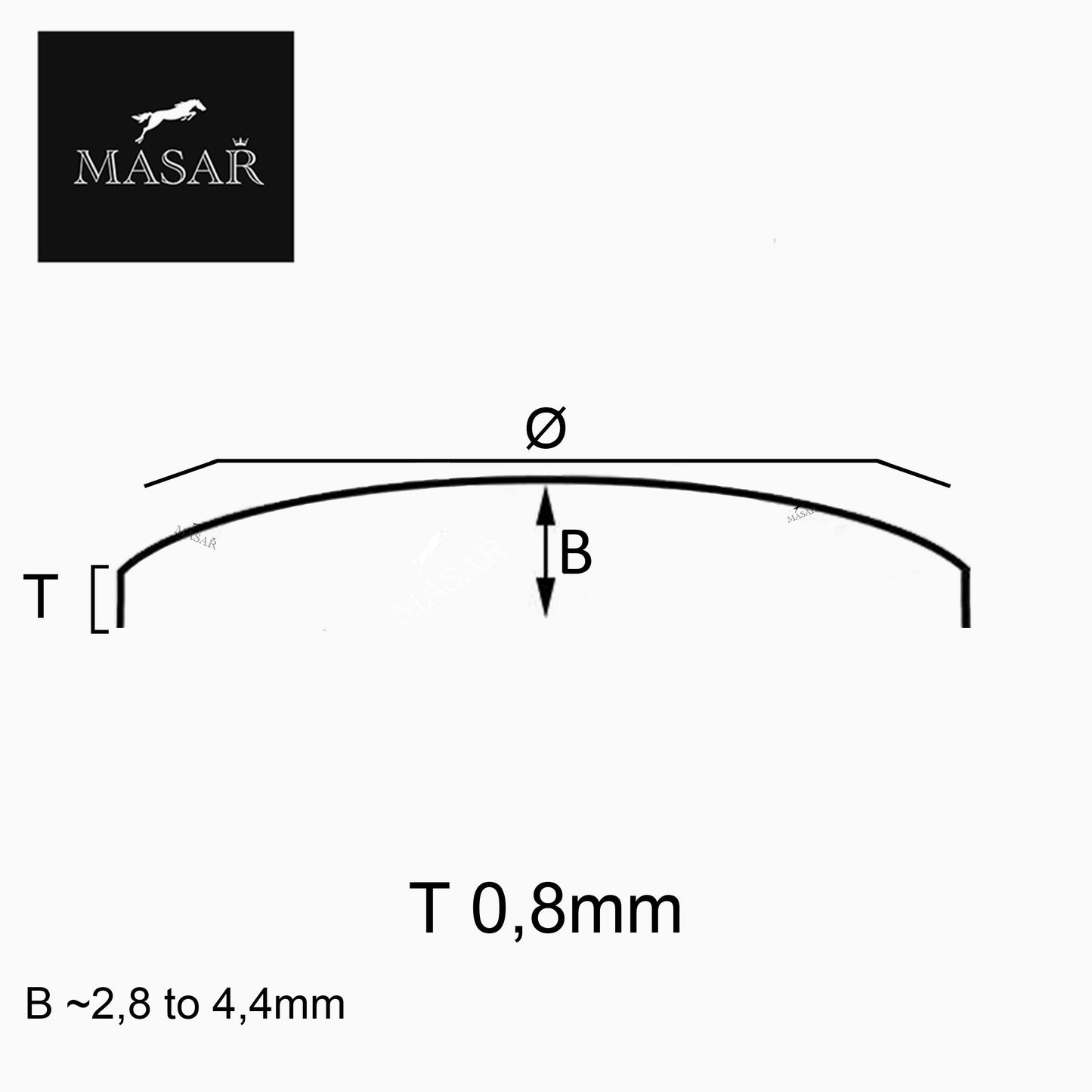 Masar Spessore 0,8mm - Ø 30,2mm a 34,0mm Vetro Orologio - Minerale Rotondo - Bombato - 1 Pz