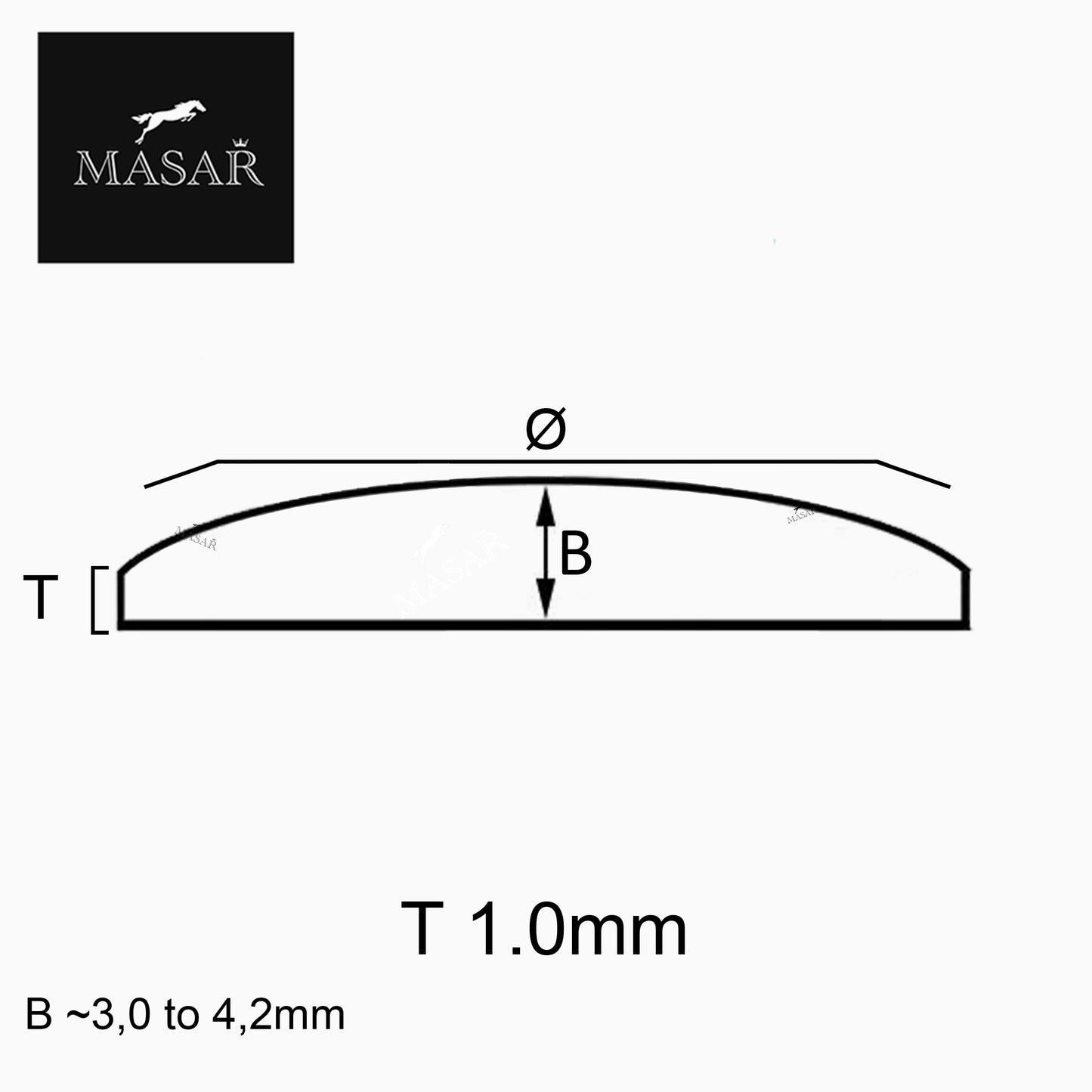 Masar Spessore 1,0 mm 1 mm - Ø 15,0 mm a 25,8 mm - Vetro per orologio - Completamente piatto bombato - Minerale rotondo - 1 pz
