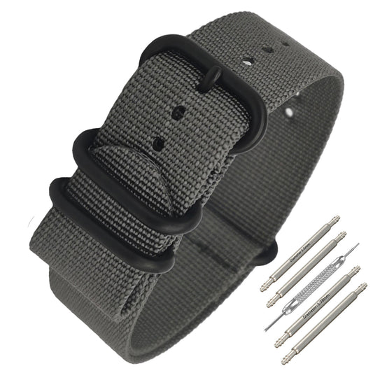 Cinturino Nato in nylon Masar ZULU da 22 mm - Fibbia grigia/nera - Uomo - Cinturino rigido spesso 2 mm
