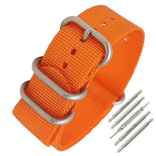 Cinturino Nato Masar ZULU 20 mm in nylon - Arancione / Fibbia satinata - Uomo - Cinturino rigido e spesso 2 mm